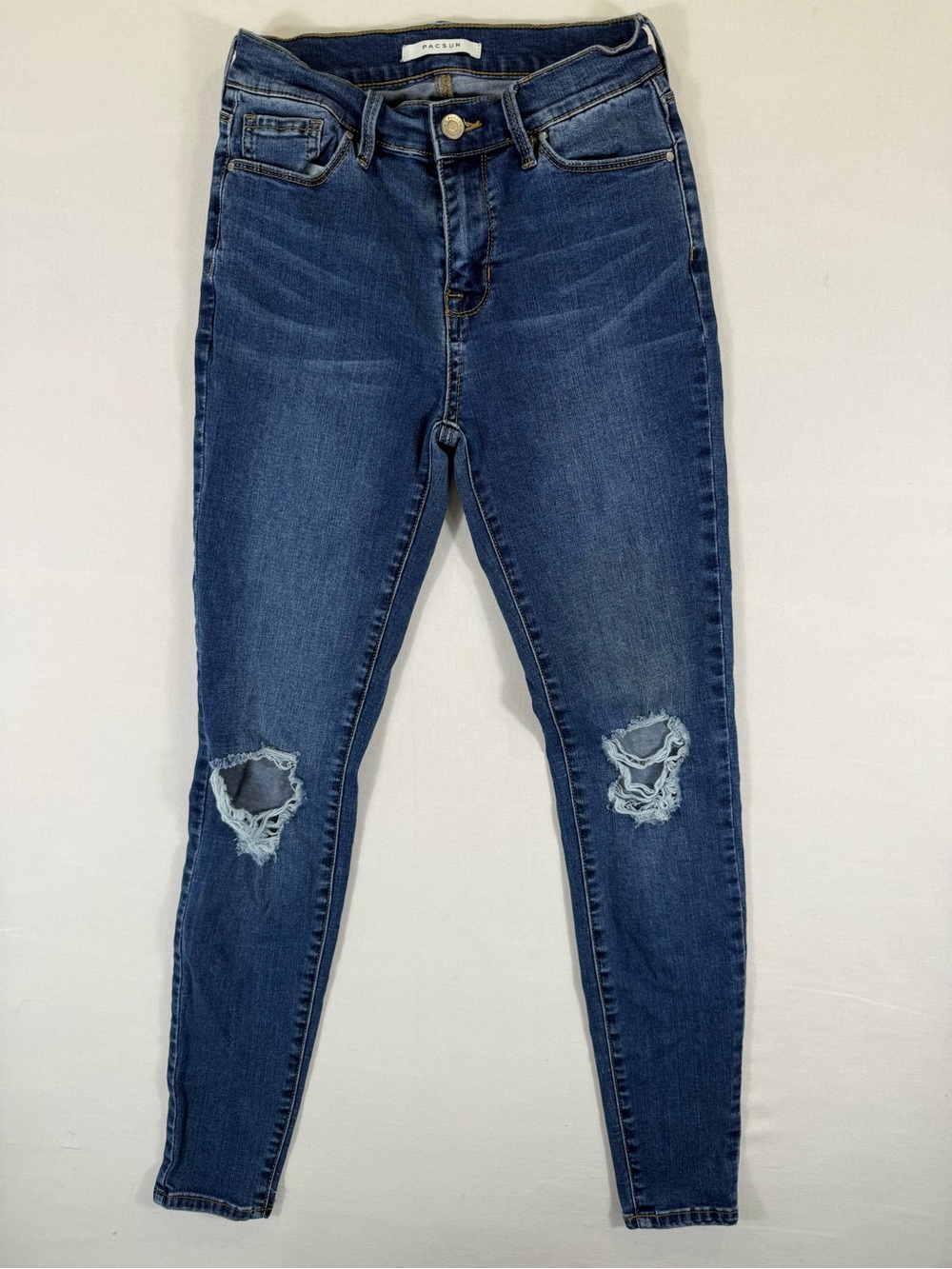 PacSun Women's Distressed Dark Blue Skinny Jeans